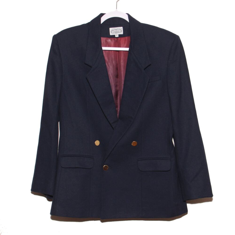 Vintage The Villager Navy Wool Blazer Size 10 Double Breasted